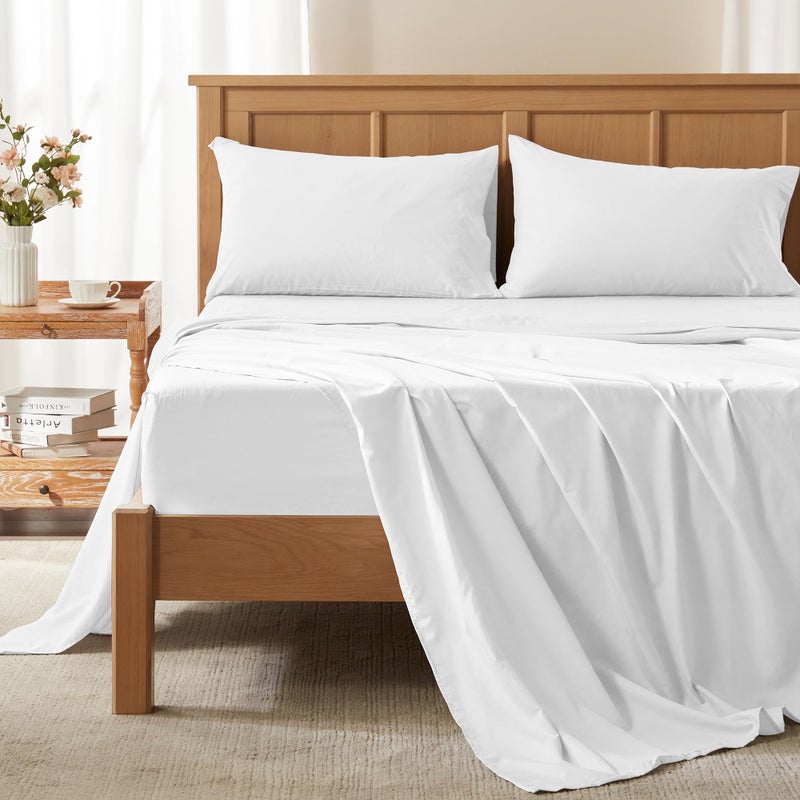 Comfort Spaces Queen Cooling Sheets, Moisture Wicking Coolmax Sheets, Soft, Colorfast Sheet Set, Cooling Bed Sheets For Hot Sleepers, Elastic Deep Pocket Fits Up to 16" Mattress, Queen White 4 Piece - Image 1